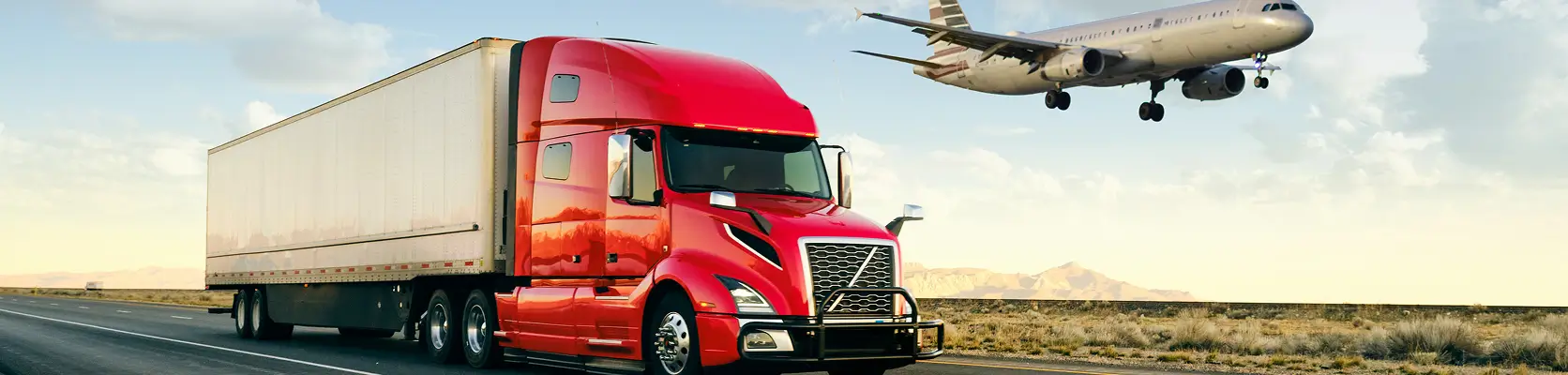 Image of a truck and an airplane as an example of intermodal mode of freight transportation