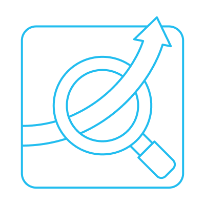 An arrow pointing upwards through a magnifying glass to show shipping trends - Lojistic