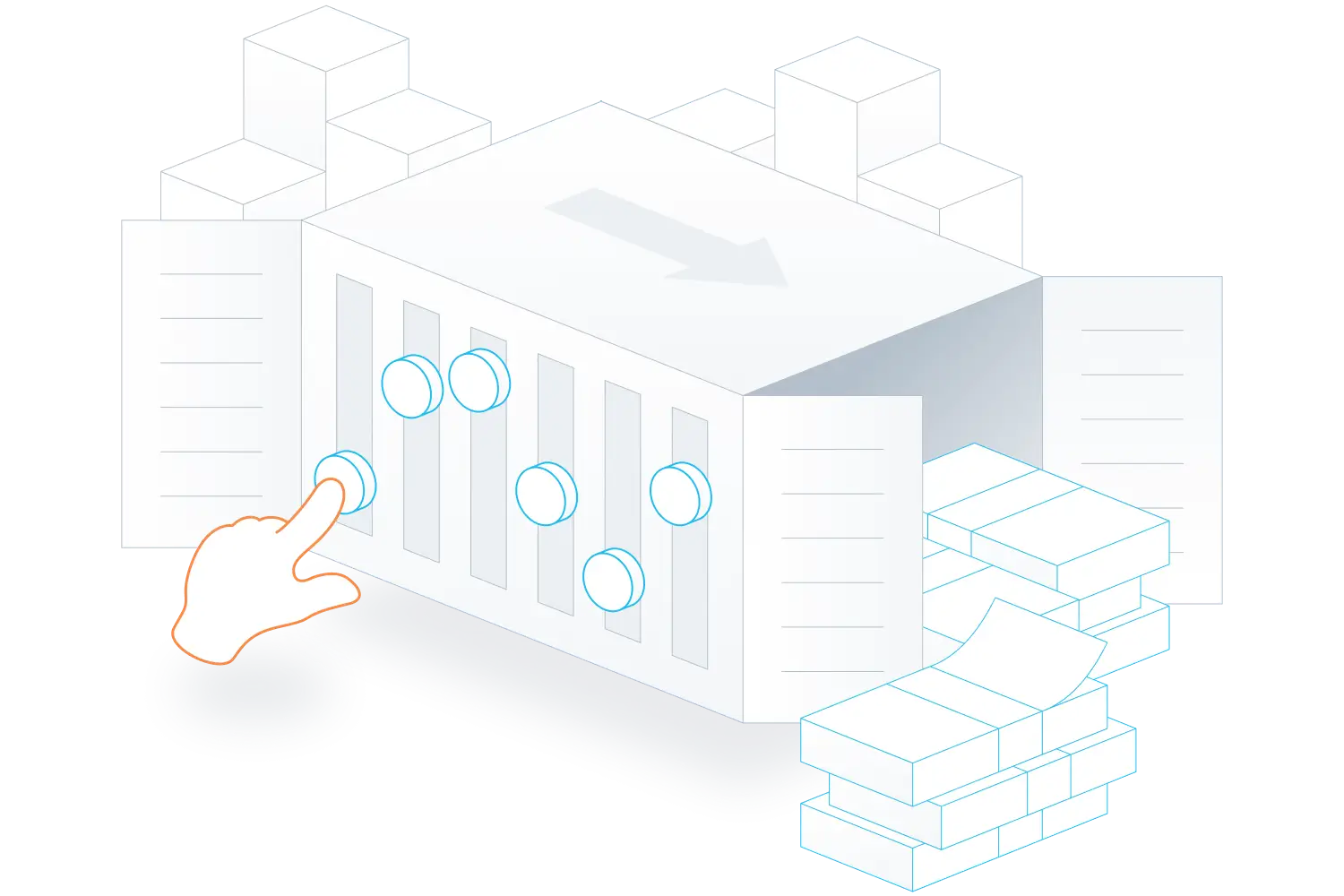 Animated hand on shupping container calculating shipping cost reduction strategies - Lojistic