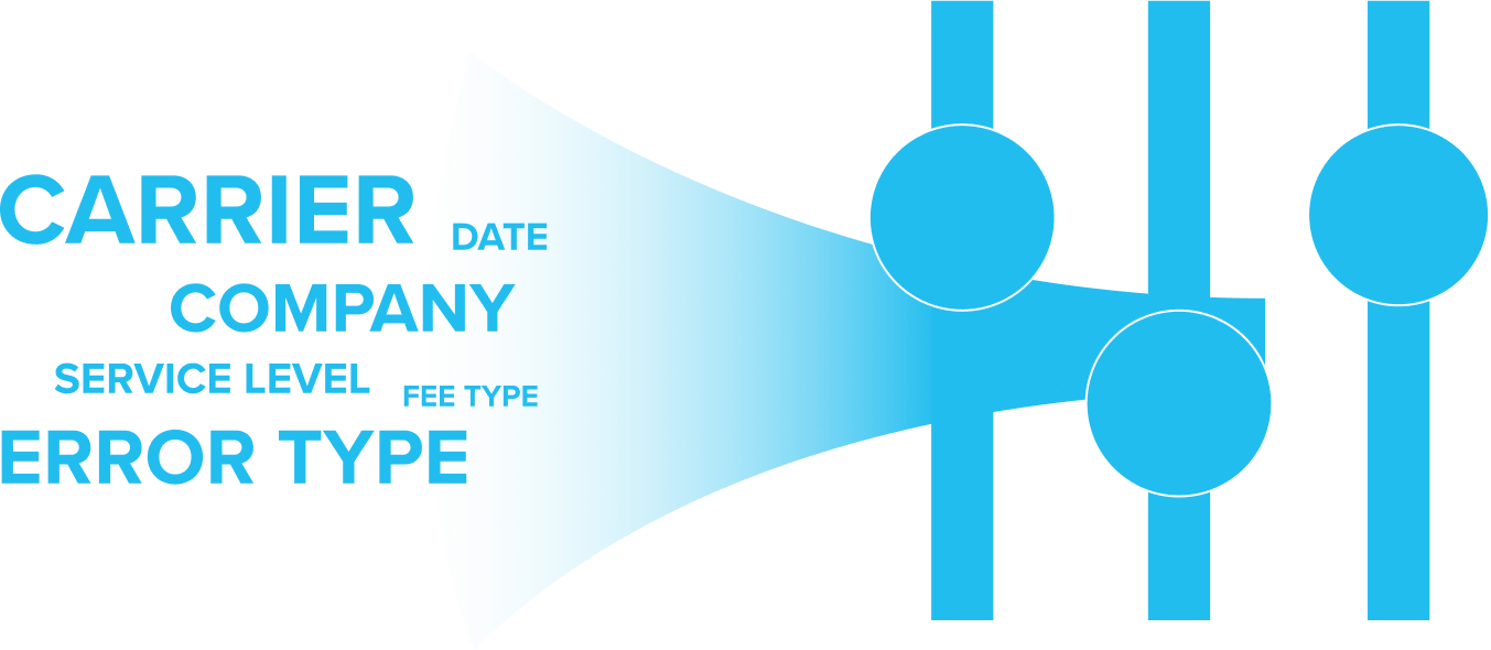 Shipping reporting filters - carrier, date, company, service level, fee type, error type - Lojistic