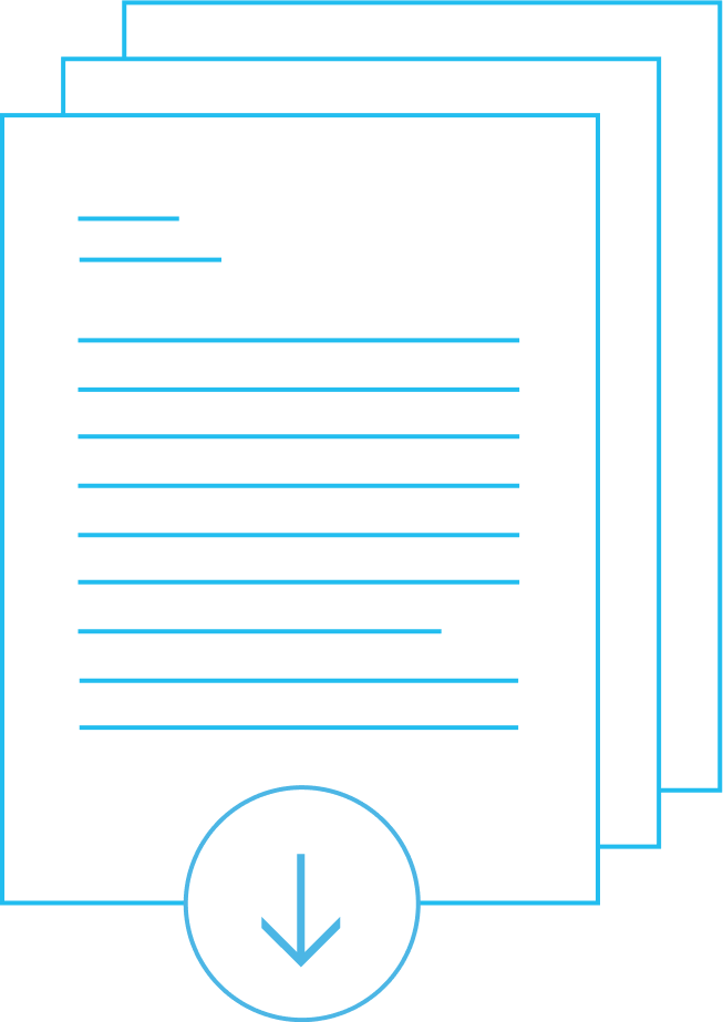 Stack of aminated papers and download symbol signifying simultaneous shipping report downloads from Lojistic