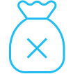 Money bag icon with X mark in the middle