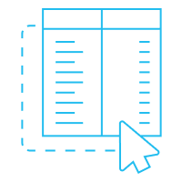 Icon showing a document or ledger with two columns of horizontal lines representing accounting entries, accompanied by a computer cursor pointer, symbolizing integration with existing accounting systems.