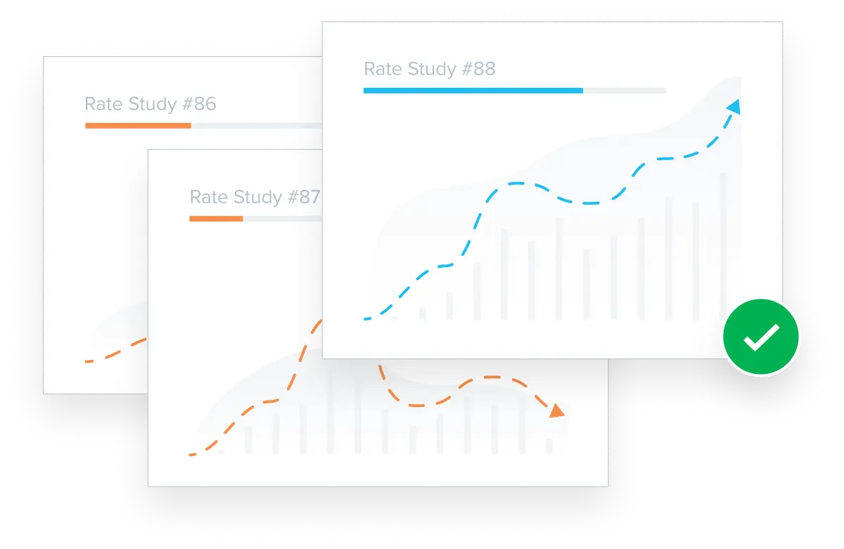 Group of line charts representing different test scenarios