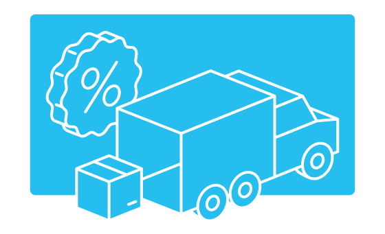 Percent icon behind a truck unloading a box