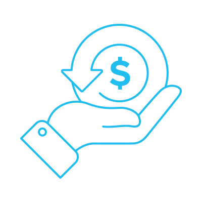 Icon showing an open hand holding a coin with a dollar sign and downward arrow, representing freight invoice auditing and cost savings.