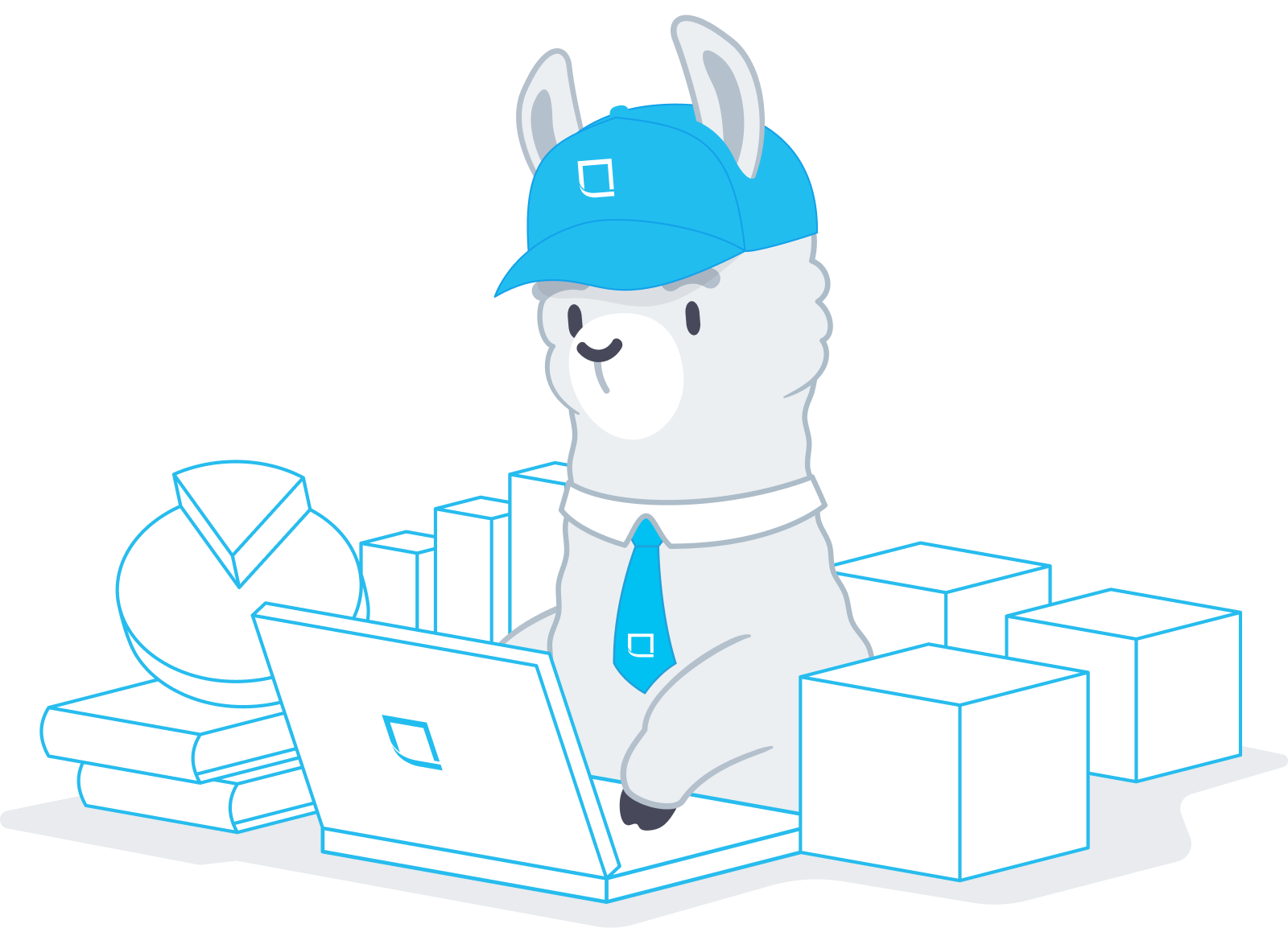 Lojistic llama with laptop
