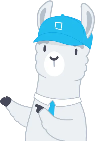 Lojistic Llama mascot pointing to the result jumbotron