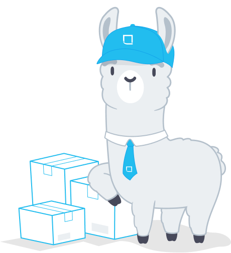 Lojistic Llama resting beside 3 boxes